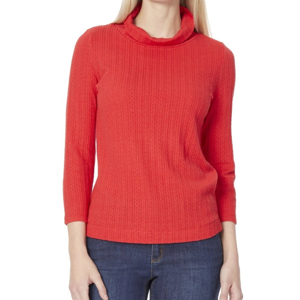 Jones New York Women's Three Quarter Sleeve Chain Cable Pullover Rouge M
